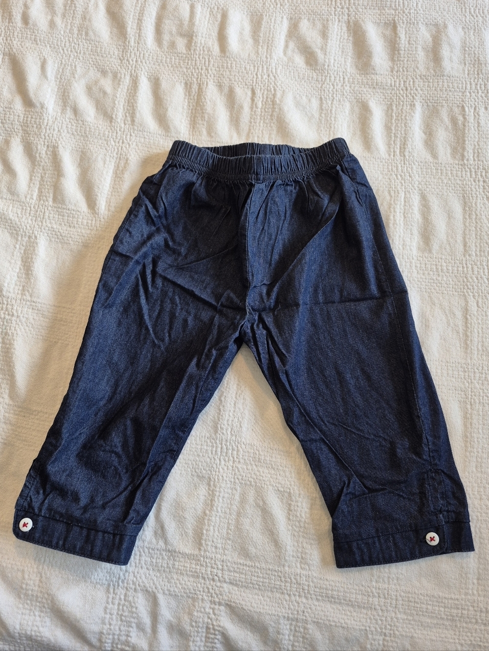 Le Top girls size 5 capri pull on elastic waist blue chambray pants VGUC